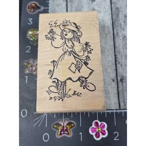 Stamp Affair Little Girl Dress Scarecrow Country 1996 Rubber Stamp Wood #V60